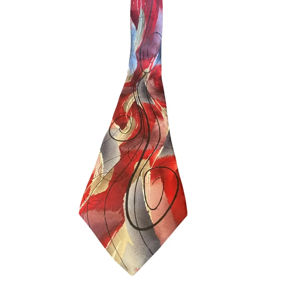 J. Garcia Mens Silk Tie Collection 53 Nude Abstract‎ Red Grey Swirl Necktie